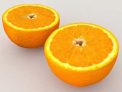 Two Fresh Ripe Half Oranges Showing Juicy Citrus Fruit Segments Close View 3d model