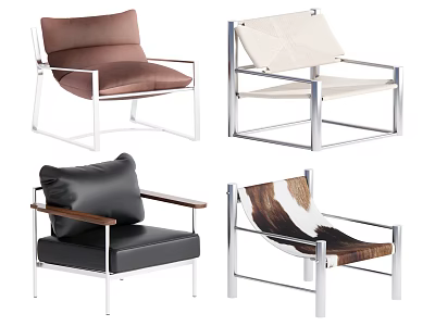 Modern Accent Chairs With Various Designs Leather Fabric And Metal Frames 3d model