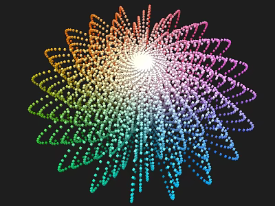 Vibrant Rainbow Gradient Art Installation With Radial Dotted Design On Black Background 3d model