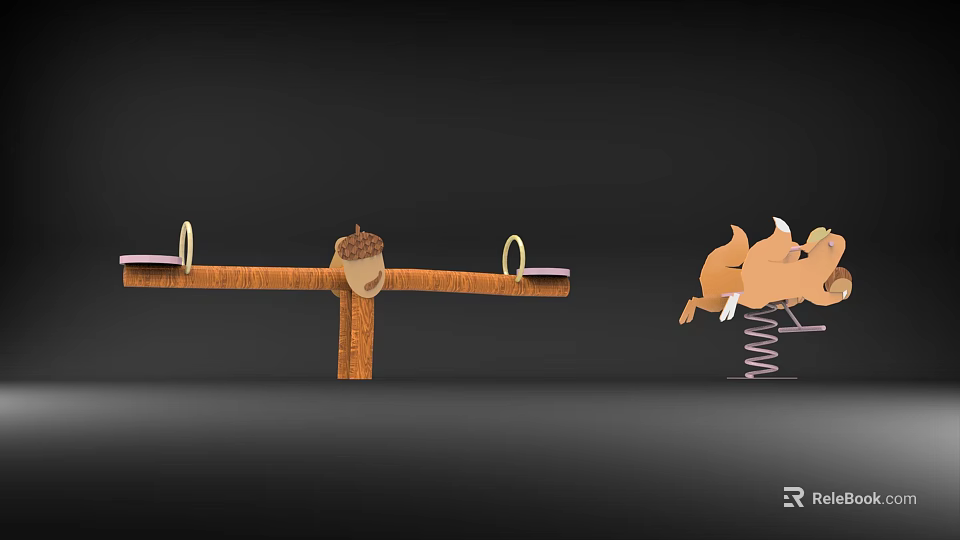 Wooden Seesaw With Acorn And Rings Balanced By Spring Squirrel Toy 3d model 