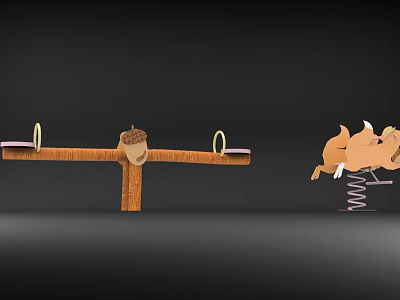 Wooden Seesaw With Acorn And Rings Balanced By Spring Squirrel Toy 3d model