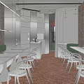 Vietnamese Pho Restaurant with Natural Light Wooden Ceiling Red Brick Floor Open Space Tables Chairs