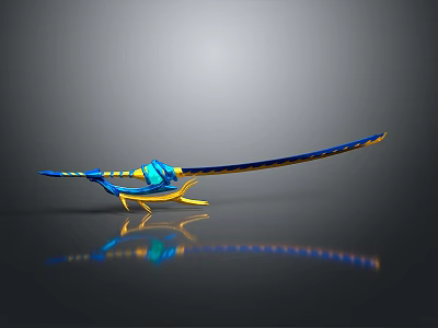 Blue And Gold Decorative Sword With Streamlined Design And Reflective Surface 3d model