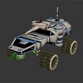 Futuristic Utility Vehicle Featuring Large Tires Antenna And Robotic Mechanical Design