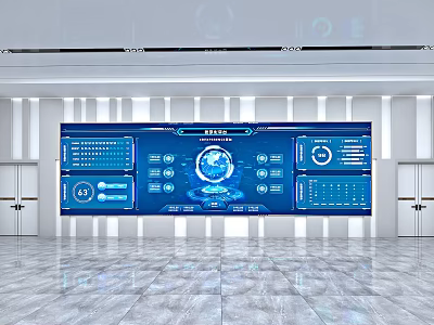 Modern Monitoring Room With Large Display Screen Data Charts And Control Console 3d model