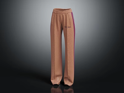 Brown Wide Leg Pinstriped Pants With Purple Side Stripes and THE ONE Brand Logo 3d model