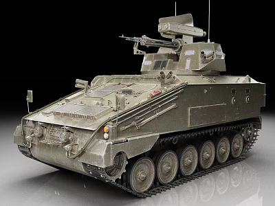 Green Military Armored Vehicle With Turret Machine Gun And Tracked Wheels 3d model