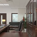 Spacious Bright Executive Office With Full Set Of Solid Wood Furniture And Comfortable Leather Sofa