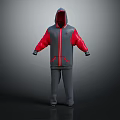 Hooded Tracksuit Set with Gray Body Red Sleeves and Zip Pockets