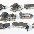 Traditional Rural House Models Featuring Tile Roofs And Diverse Architectural Structures 3d model