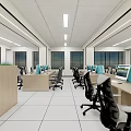 Modern Public Office Space With Open Layout Workstations Computers Office Chairs Windows And Lighting 3d model