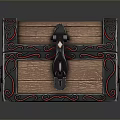 Vintage Wooden Chest With Black Metal Decorations Red Patterns Lock And Handle