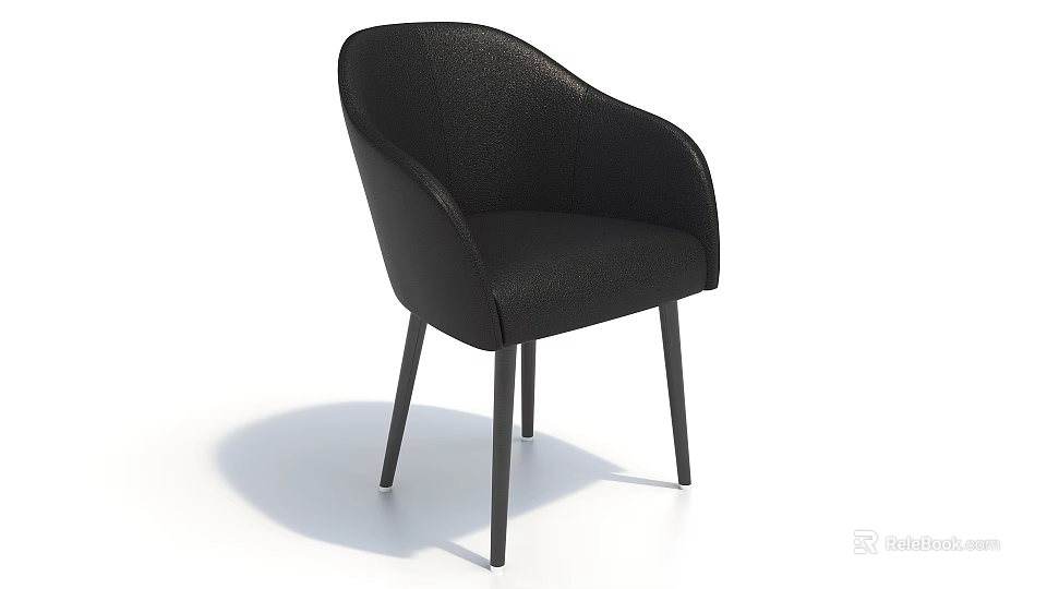 Modern Black Leather Sofa Stool With Armrest And Slim Metal Legs Design 3d model 