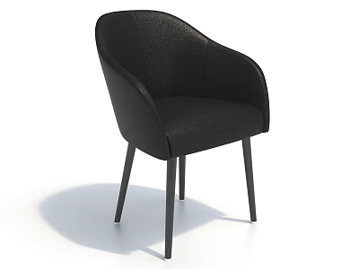 Modern Black Leather Sofa Stool With Armrest And Slim Metal Legs Design 3d model