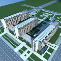 Modern Multistory School Building With Large Windows Green Lawns And Students Walking