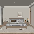 Modern Bedroom Interior With Wooden Bed Frame And Large Windows
