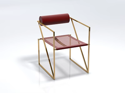 Modern Leisure Chair With Golden Metal Frame Red Cylindrical Backrest And Mesh Seat 3d model