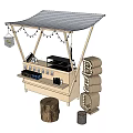 Practical Mobile Food Cart With Canopy String Lights Refrigerator Display Shelves And Beverage Bottles