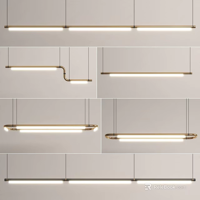 Contemporary Linear Pendant Lights With Sleek Metal Frames And Warm Illumination For Modern Interior Design 3d model 