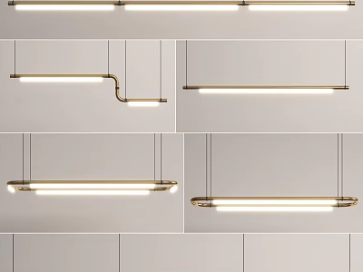 Contemporary Linear Pendant Lights With Sleek Metal Frames And Warm Illumination For Modern Interior Design 3d model