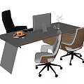Modern Office Desk With Computer Monitor Comfortable Chairs And Small Plant On Tabletop