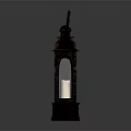 Vintage Decorative Lantern Featuring Illuminated White Candle Metal Frame And Glass Panels