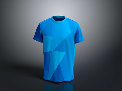 Stylish Blue Short Sleeve Round Neck T-shirt With Geometric Pattern Design 3d model