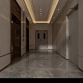 Modern Elevator Lobby With Marble Floor Ceiling Lights Elevator Doors And Wall Design 3d model