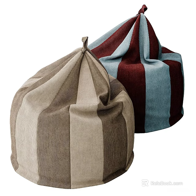 Casual Striped Fabric Bean Bag Chairs In Beige Brown And Red Blue Colors 3d model 