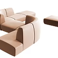 Modern Beige Sectional Sofa With Curved Design For Living Room Seating