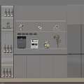 Elegant Modern Wine Cabinet With Glass Doors Wine Bottles And Lighting In Kitchen Interior
