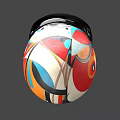 Colorful Patterned Helmet With White Base Black Visor And Vibrant Design Elements