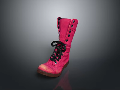 Stylish Red High Top Boots With Black Laces And Buckles For Casual Daily Wear 3d model