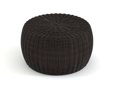 Modern Dark Brown Woven Round Stool with Intricate Weave Details 3d model