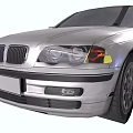 Silver Sedan Car Front View With Headlights Grille And License Plate