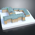 Scenic Landscape of Yellow Building Complex with Gray Roofs in Architectural Model