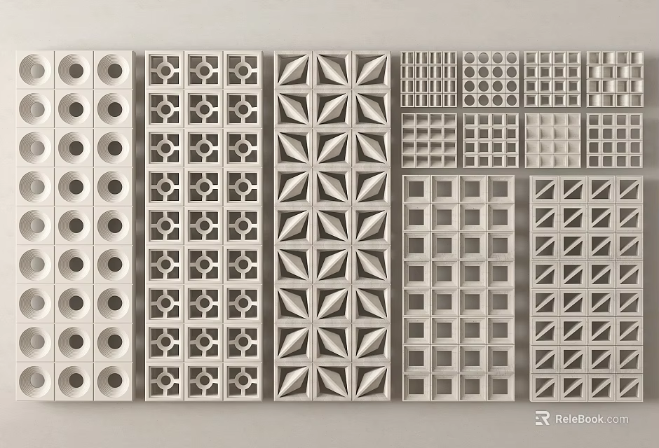 Decorative White Room Dividers With Various Geometric Patterns For Interior Design 3d model