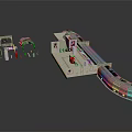 Industrial Structure Setup With Platform Control Console Slide And Red Elements