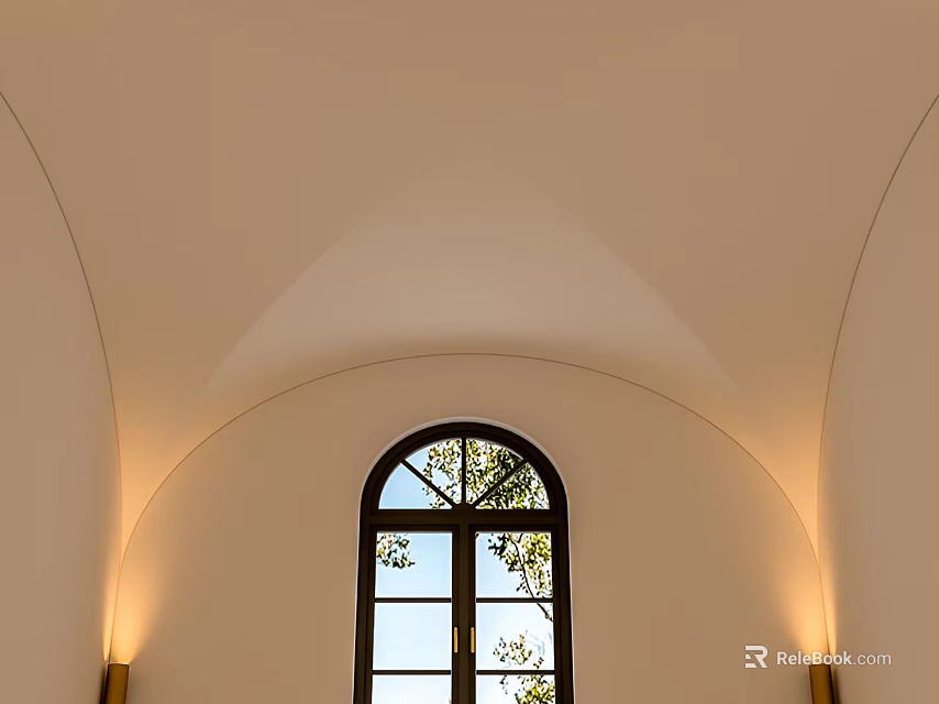 White Arched Ceiling Design With Arched Window And Soft Wall Lighting 3d model 