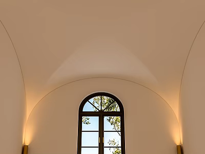 White Arched Ceiling Design With Arched Window And Soft Wall Lighting 3d model