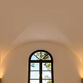 White Arched Ceiling Design With Arched Window And Soft Wall Lighting
