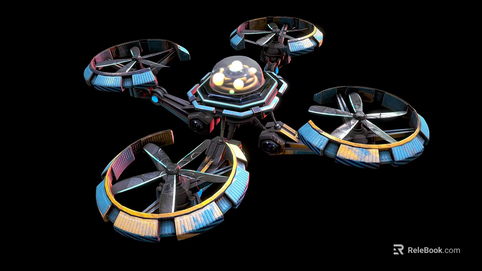 Futuristic Multirotor Drone With Four Rotors LED Lights And Colorful Frames 3d model