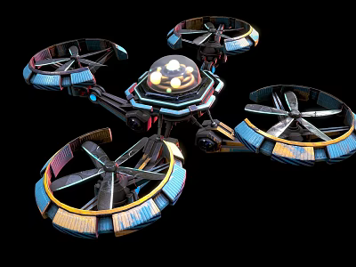 Futuristic Multirotor Drone With Four Rotors LED Lights And Colorful Frames 3d model