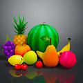 Fresh Assorted Fruits Including Pineapple Watermelon Grapes Pears Bananas Cherries And Strawberries On Dark Background
