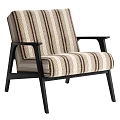 Modern Leisure Chair With Striped Fabric Black Frame And Comfortable Armrests