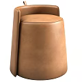 Modern Brown Leather Ottoman With Sleek Cylindrical Design And Comfortable Seat