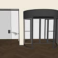 Modern Glass Door With Black Metal Frame Vertical Stripes And Revolving Design