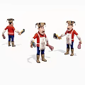 Cartoon Game Movie Characters with Red Shirts Blue Pants Hats Holding Tools Multiple Poses