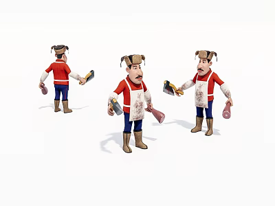 Cartoon Game Movie Characters with Red Shirts Blue Pants Hats Holding Tools Multiple Poses 3d model