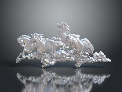 Silver Running Horses Sculpture Artistic Decorative Piece with Dynamic Design for Home 3d model